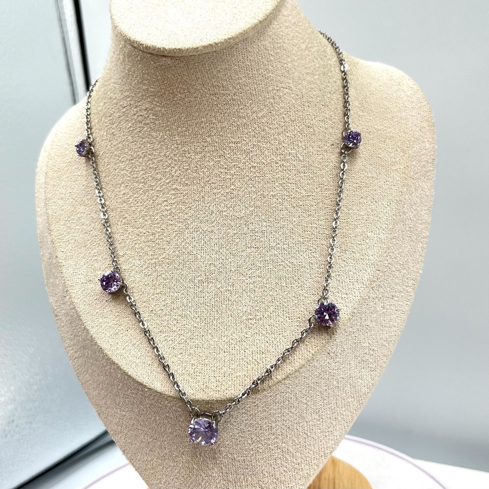 Vintage Charming Charlie Silver Tone Lavender CZ Station Necklace Retro Y2K Glam - Picture 8 of 11